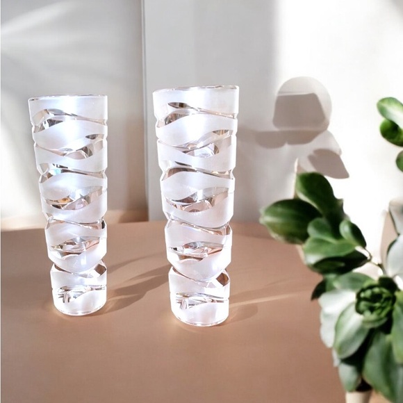 Cristal d’Arques French Lead Crystal Frosted Swirled Candle Holders – Set of 2 - Picture 7 of 16